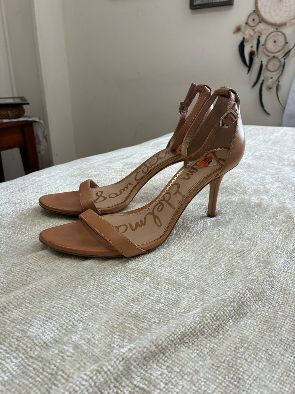 Sam Edelman Tan Open-Toe Ankle-Strap Stiletto Heels